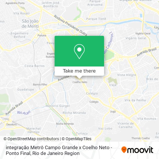 Mapa integração Metrô Campo Grande x Coelho Neto - Ponto Final