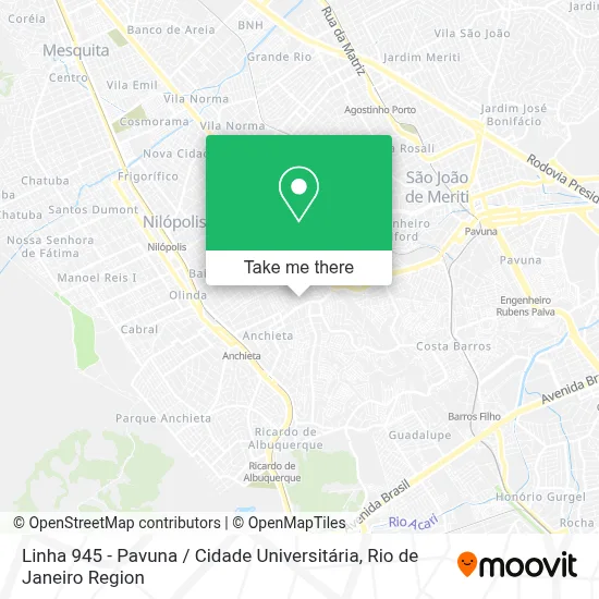Linha 945 - Pavuna / Cidade Universitária map