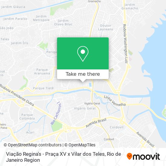 Mapa Viação Regina's - Praça XV x Vilar dos Teles