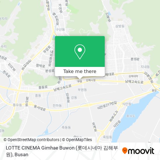 How to get to LOTTE CINEMA Gimhae Buwon (롯데시네마 김해부원) in Busan by Light Rail, Bus or Metro?