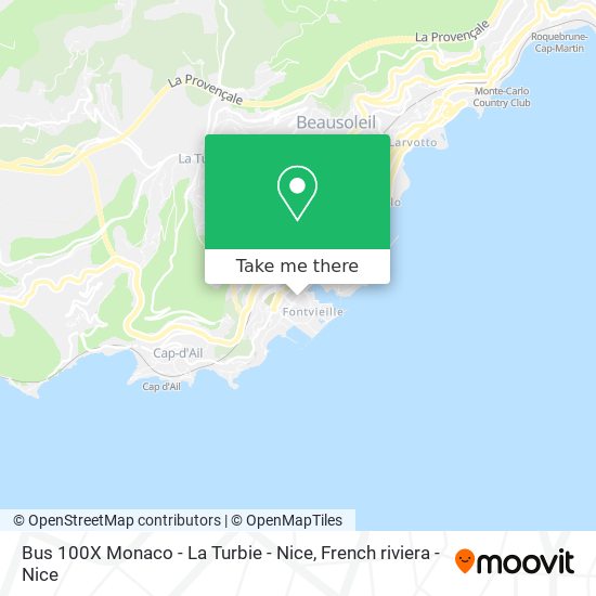 Bus 100X Monaco - La Turbie - Nice map