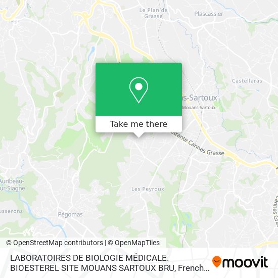 Mapa LABORATOIRES DE BIOLOGIE MÉDICALE. BIOESTEREL SITE MOUANS SARTOUX BRU