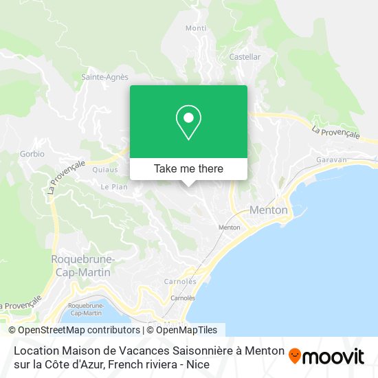 Location Maison de Vacances Saisonnière à Menton sur la Côte d'Azur map