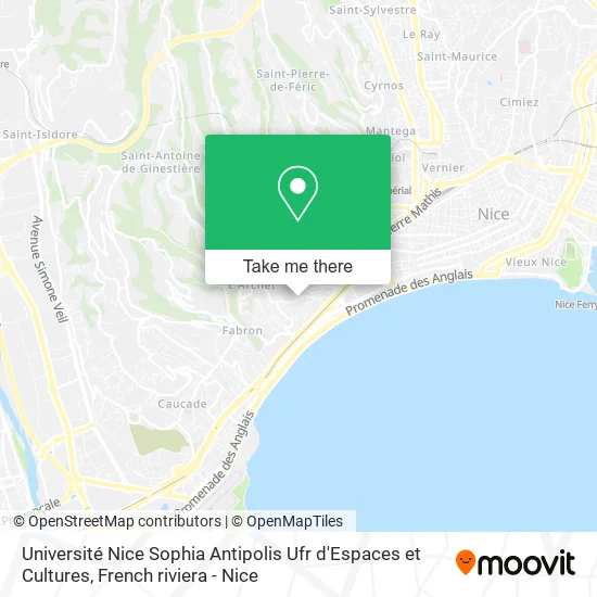 Université Nice Sophia Antipolis Ufr d'Espaces et Cultures map
