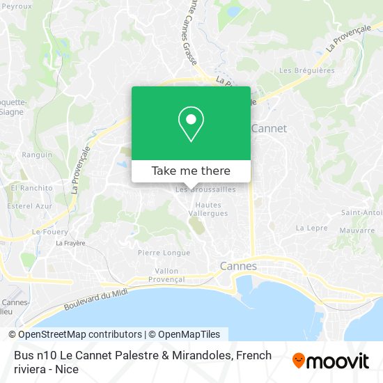 Bus n10 Le Cannet Palestre & Mirandoles map