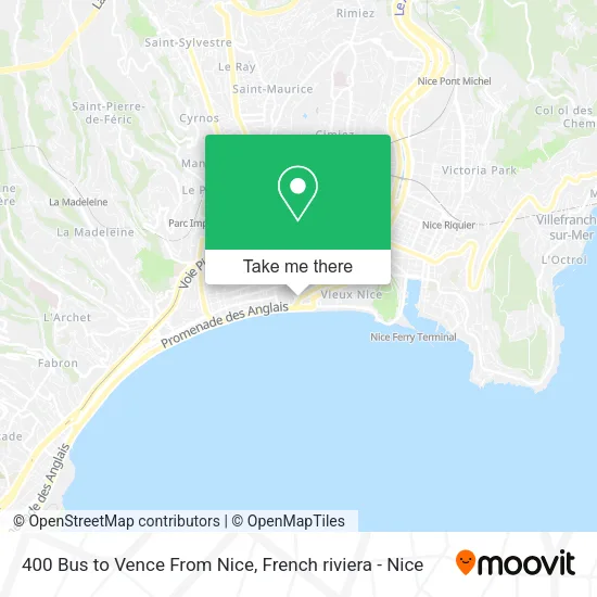 400 Bus to Vence From Nice map