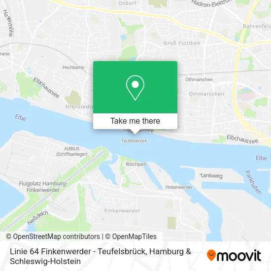 Карта Linie 64 Finkenwerder - Teufelsbrück