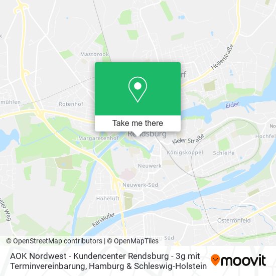 Карта AOK Nordwest - Kundencenter Rendsburg - 3g mit Terminvereinbarung