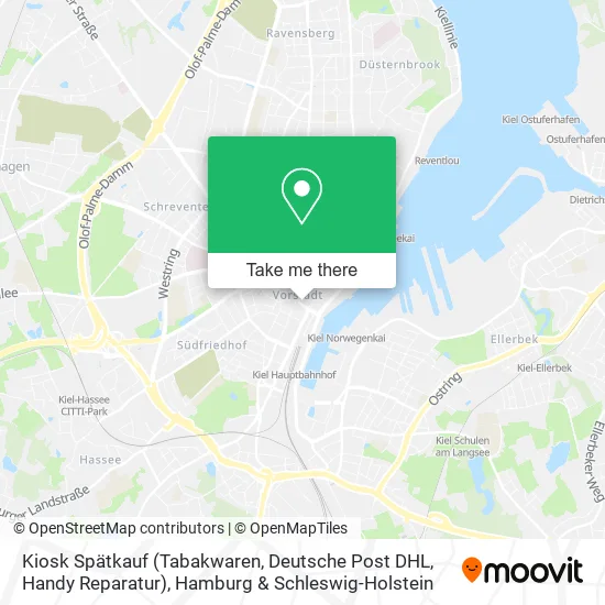 Карта Kiosk Spätkauf (Tabakwaren, Deutsche Post DHL, Handy Reparatur)