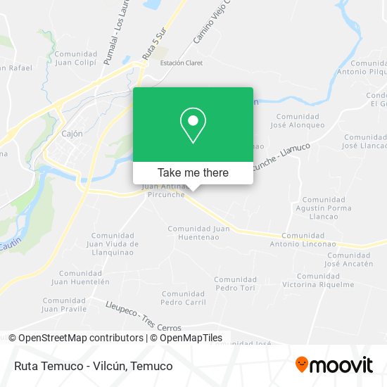 Mapa de Ruta Temuco - Vilcún