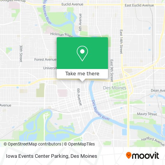 Mapa de Iowa Events Center Parking