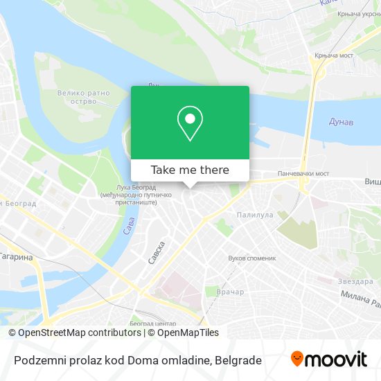 Podzemni prolaz kod Doma omladine map