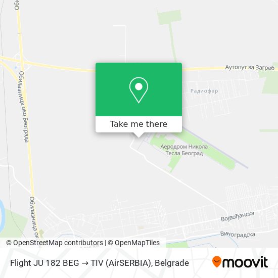 Flight JU 182 BEG → TIV (AirSERBIA) map