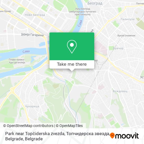 Park near Topčiderska zvezda, Топчидерска звезда, Belgrade map