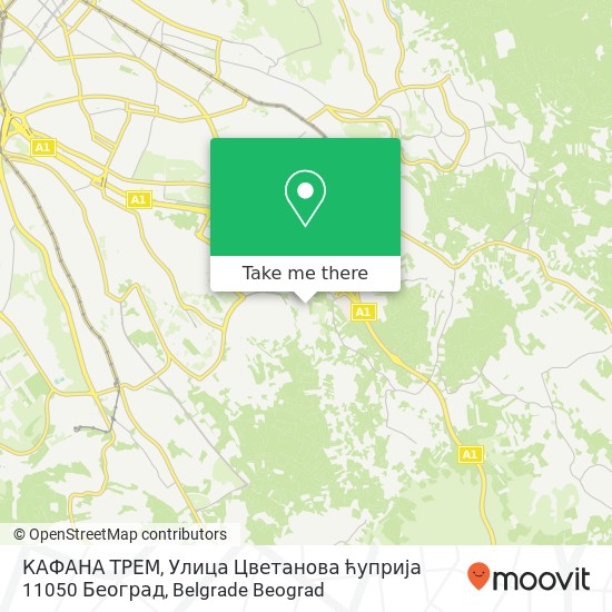 КАФАНА ТРЕМ, Улица Цветанова ћуприја 11050 Београд map