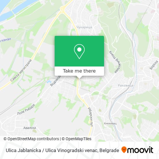 Ulica Jablanicka / Ulica Vinogradski venac map
