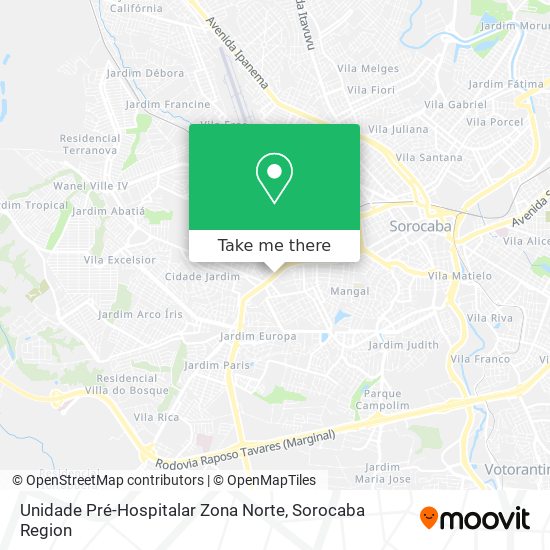 Mapa Unidade Pré-Hospitalar Zona Norte