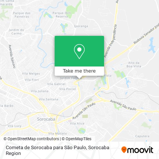 Cometa de Sorocaba para São Paulo map