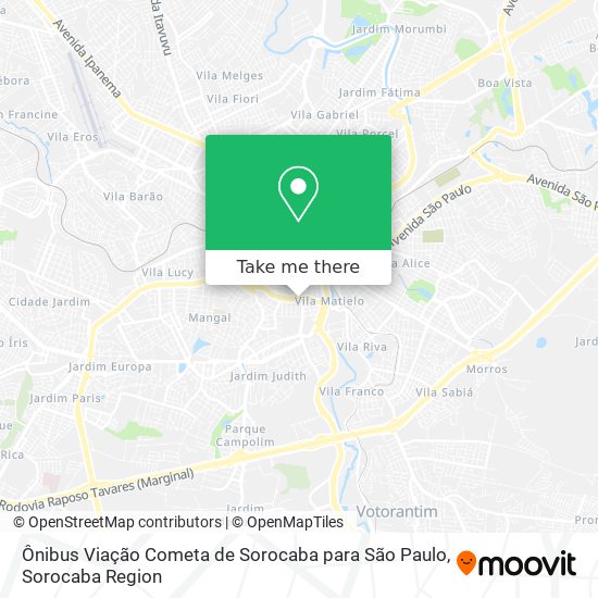 Ônibus Viação Cometa de Sorocaba para São Paulo map
