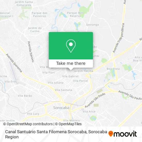 Canal Santuário Santa Filomena Sorocaba map
