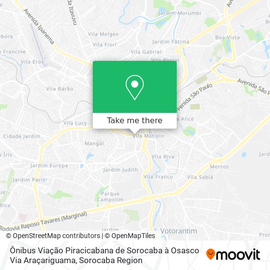 Ônibus Viação Piracicabana de Sorocaba à Osasco Via Araçariguama map