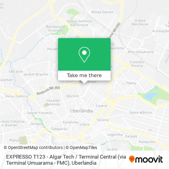 EXPRESSO T123 - Algar Tech / Terminal Central (via Terminal Umuarama - FMC) map