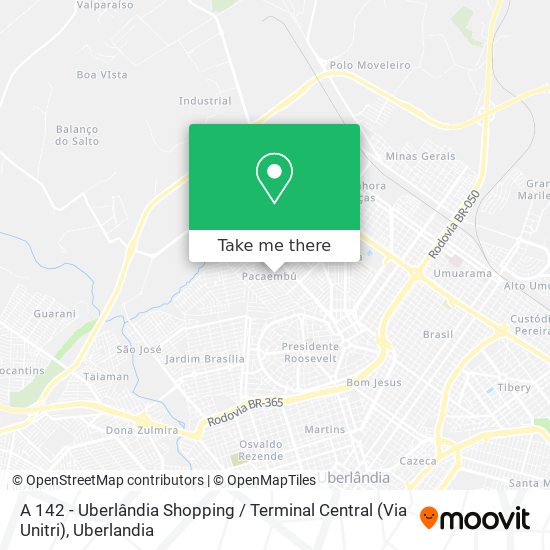 Mapa A 142 - Uberlândia Shopping / Terminal Central (Via Unitri)
