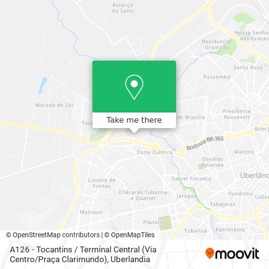 A126 - Tocantins / Terminal Central (Via Centro / Praça Clarimundo) map