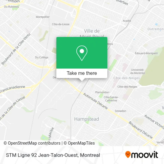STM Ligne 92 Jean-Talon-Ouest map