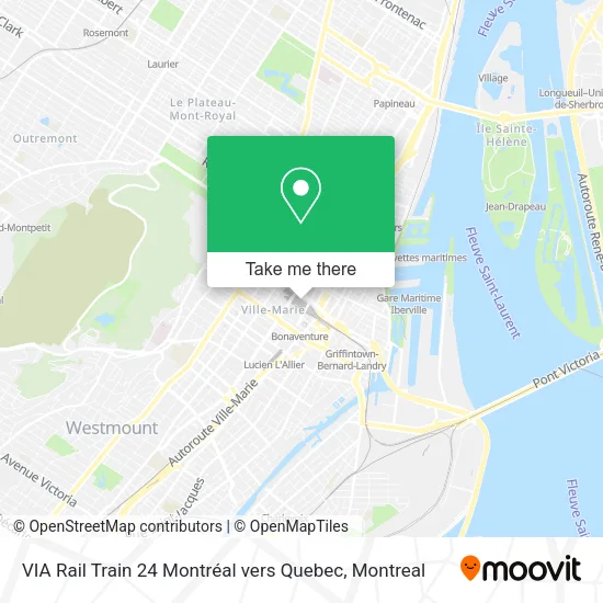 VIA Rail Train 24 Montréal vers Quebec map