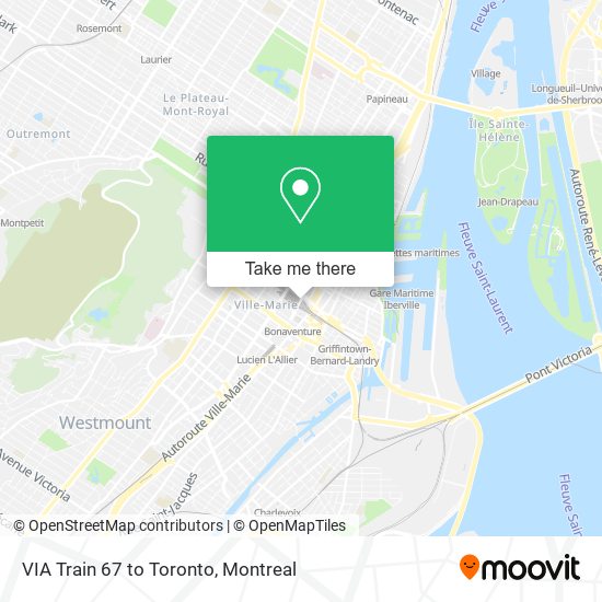 VIA Train 67 to Toronto map