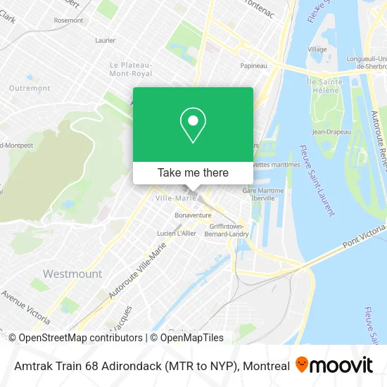 Amtrak Train 68 Adirondack (MTR to NYP) map
