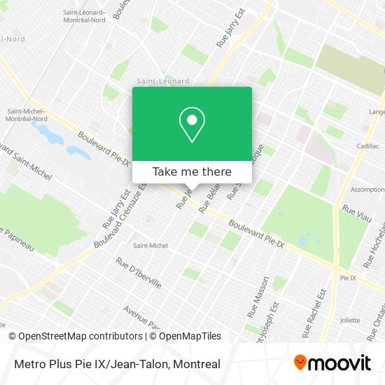 Metro Plus Pie IX/Jean-Talon map