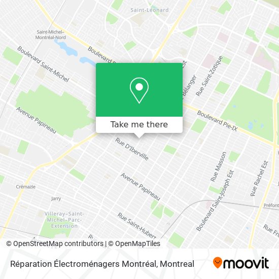 Réparation Électroménagers Montréal map