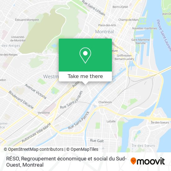 RÉSO, Regroupement économique et social du Sud-Ouest map