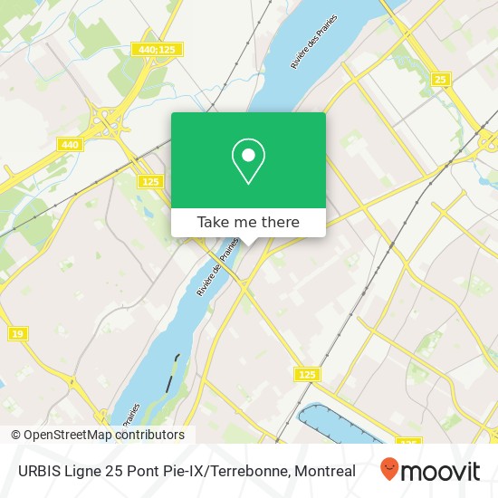 URBIS Ligne 25 Pont Pie-IX / Terrebonne map
