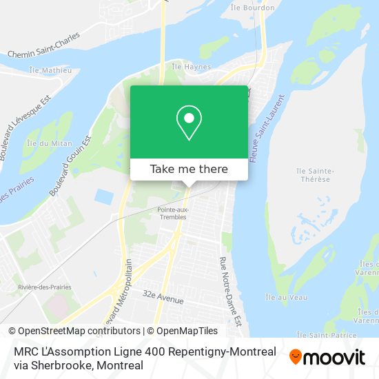 MRC L'Assomption Ligne 400 Repentigny-Montreal via Sherbrooke map