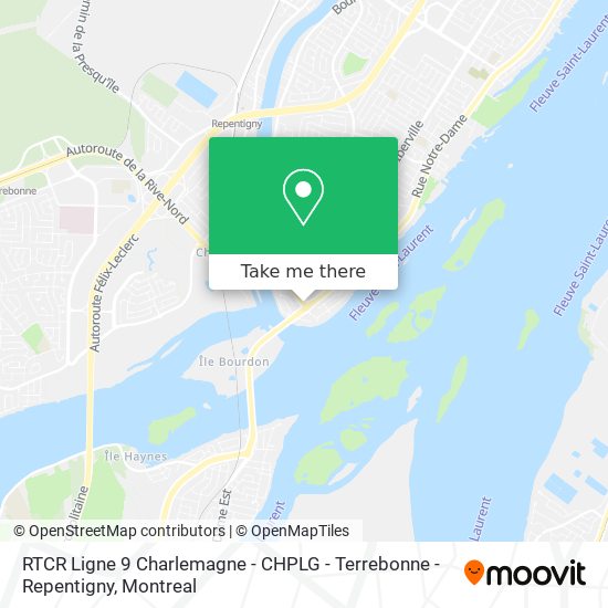 RTCR Ligne 9 Charlemagne - CHPLG - Terrebonne - Repentigny map
