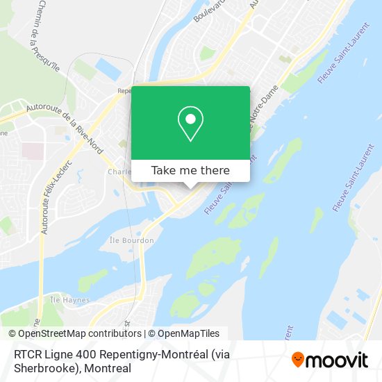 RTCR Ligne 400 Repentigny-Montréal (via Sherbrooke) map