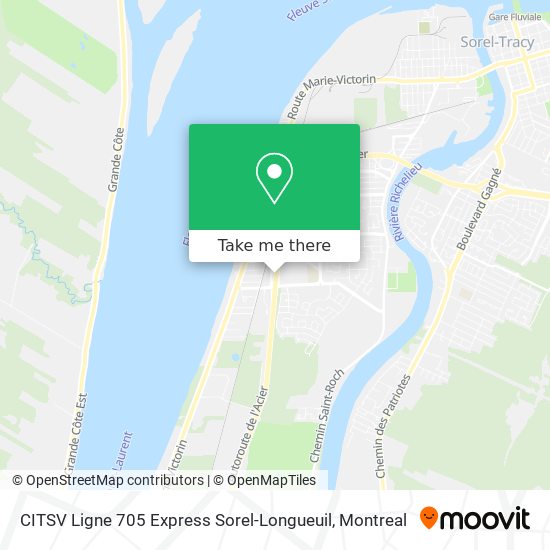 CITSV Ligne 705 Express Sorel-Longueuil map
