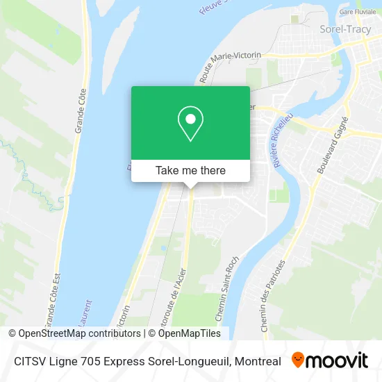 CITSV Ligne 705 Express Sorel-Longueuil map