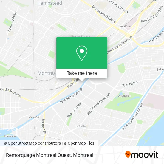 Remorquage Montreal Ouest map