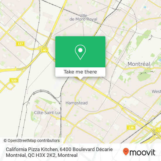California Pizza Kitchen, 6400 Boulevard Décarie Montréal, QC H3X 2K2 map