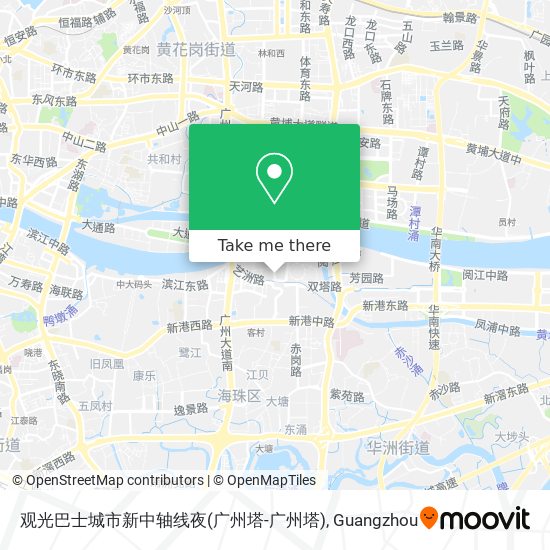 观光巴士城市新中轴线夜(广州塔-广州塔) map