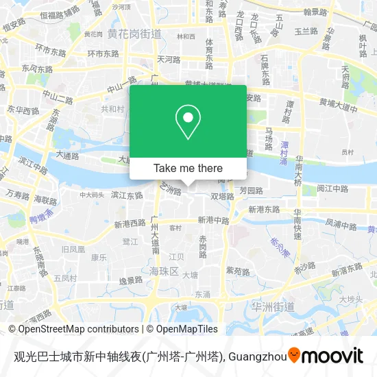 观光巴士城市新中轴线夜(广州塔-广州塔) map