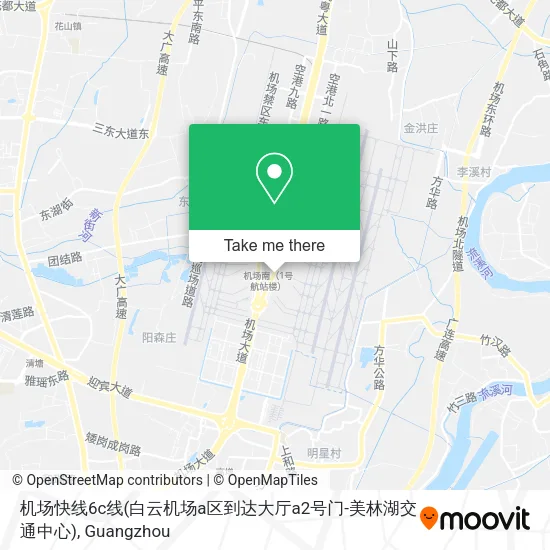 机场快线6c线(白云机场a区到达大厅a2号门-美林湖交通中心) map