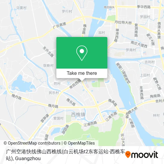 广州空港快线佛山西樵线(白云机场t2东客运站-西樵车站) map
