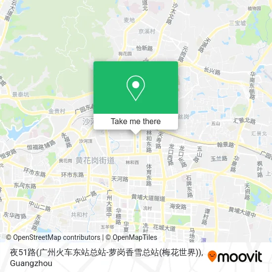夜51路(广州火车东站总站-萝岗香雪总站(梅花世界)) map