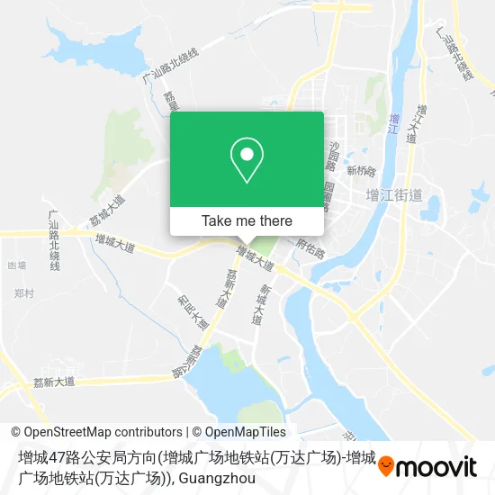 增城47路公安局方向(增城广场地铁站(万达广场)-增城广场地铁站(万达广场)) map