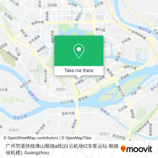广州空港快线佛山顺德a线(白云机场t2东客运站-顺德候机楼) map